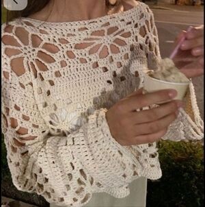 Cream Crochet Open-Knit Top